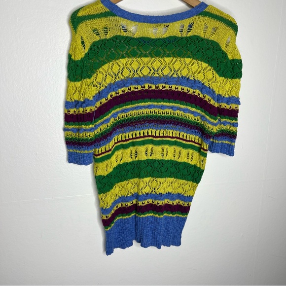 Zara Crochet Knit Sweater Striped Colorful Sz L - Picture 2 of 7